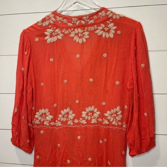 Free People Fable Coral Combo Midi Embroidered Dress Womens Size Small - Picture 6 of 11